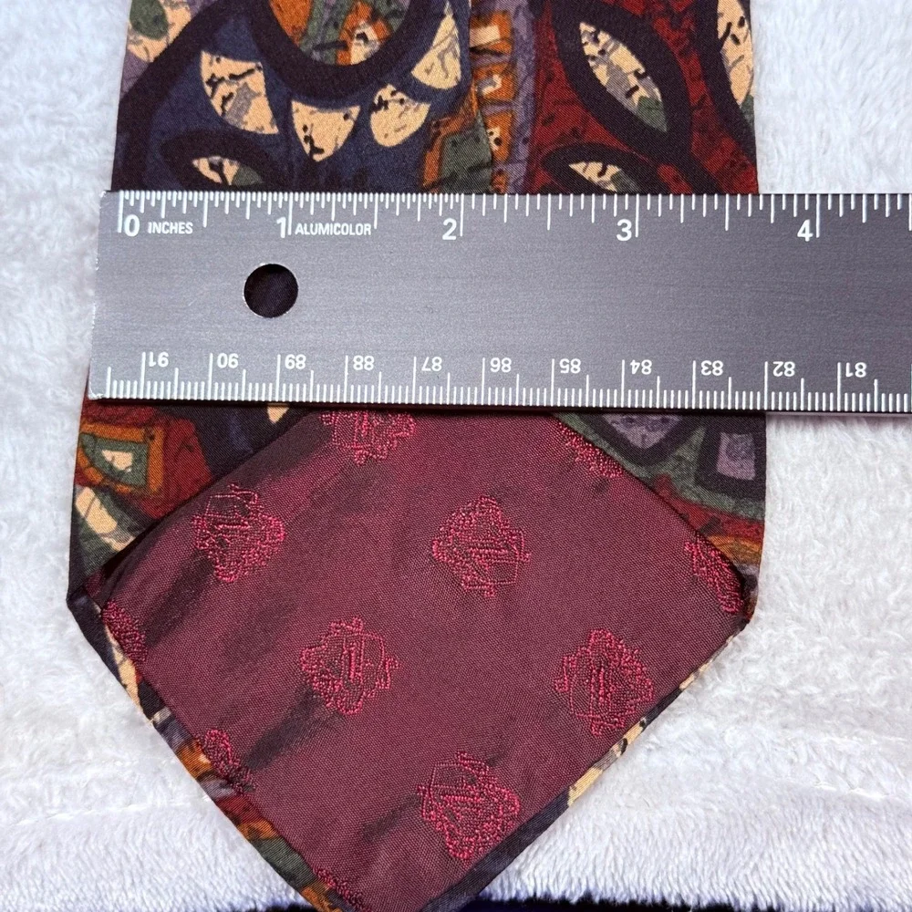 Nordstrom Silk Necktie Mens OS‎ Burgundy Navy Abstract Geometric Hand Sewn Italy